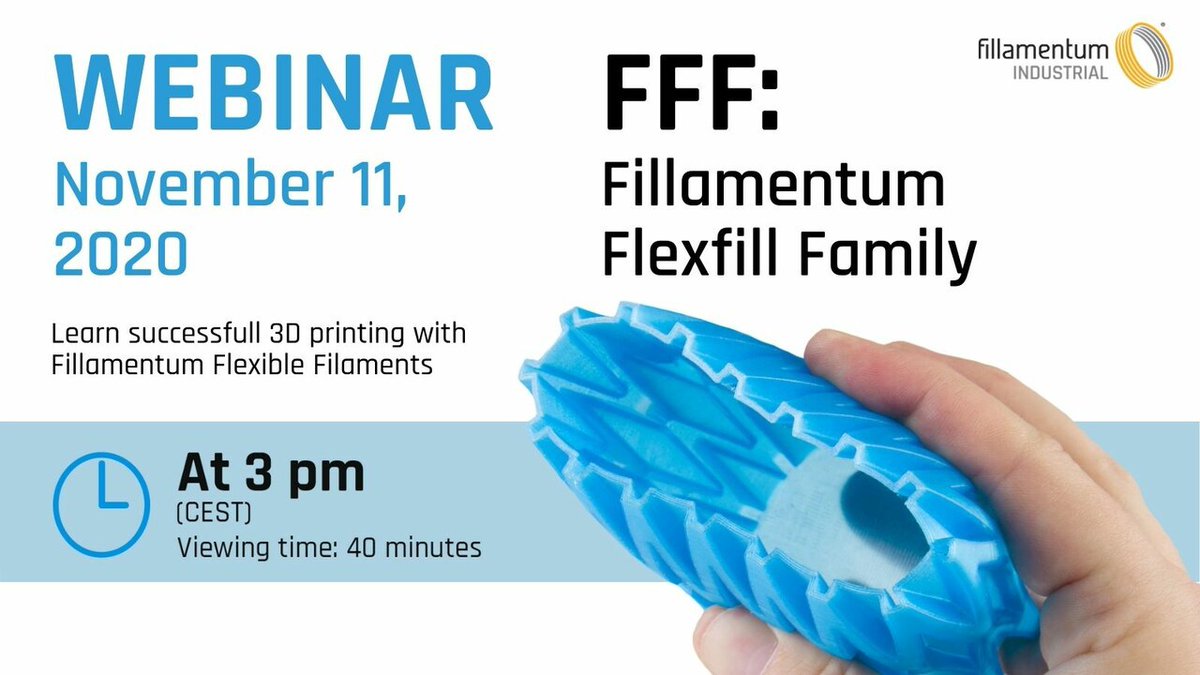 Fillamentum's tweet photo. Learn how to successfully print with Fillamentum Flexfill Family in the newest webinar by @fillamentumindu
Register here: https://t.co/rVhCUNccw6
#3Dprinting #3Dprinted #3dprint #filament #tech #industrial #technology #industry #webinar #learn #flexfill #flexiblefilament https://t.co/tWfM757V6S