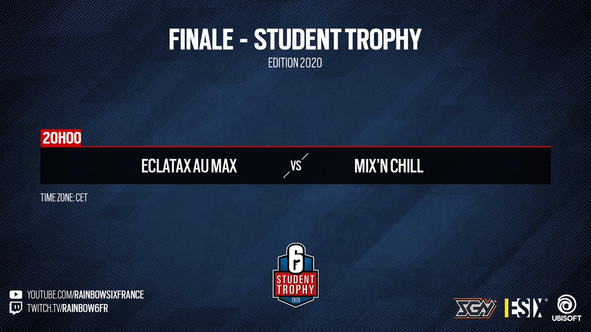 ESIX_FR's tweet image. Rendez-vous ce soir pour la grande finale du Student Trophy ! Un Best of 5 pour définir le grand vainqueur 🔥 #6ST 

🎤 @fofiopathe et @iKi_daimyo 
📺 twitch.tv/rainbow6fr 
📺 youtube.com/RainbowSixFran…