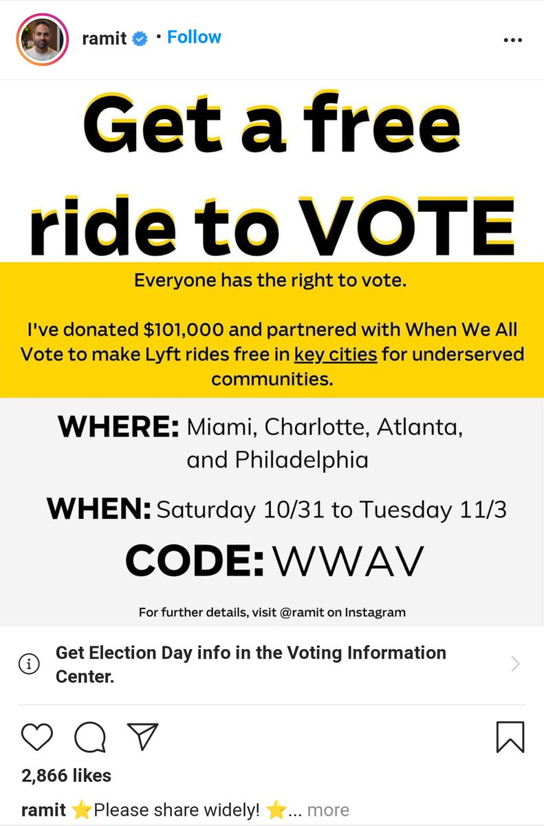 Code WWAV for Lyft for a free ride to the polls.