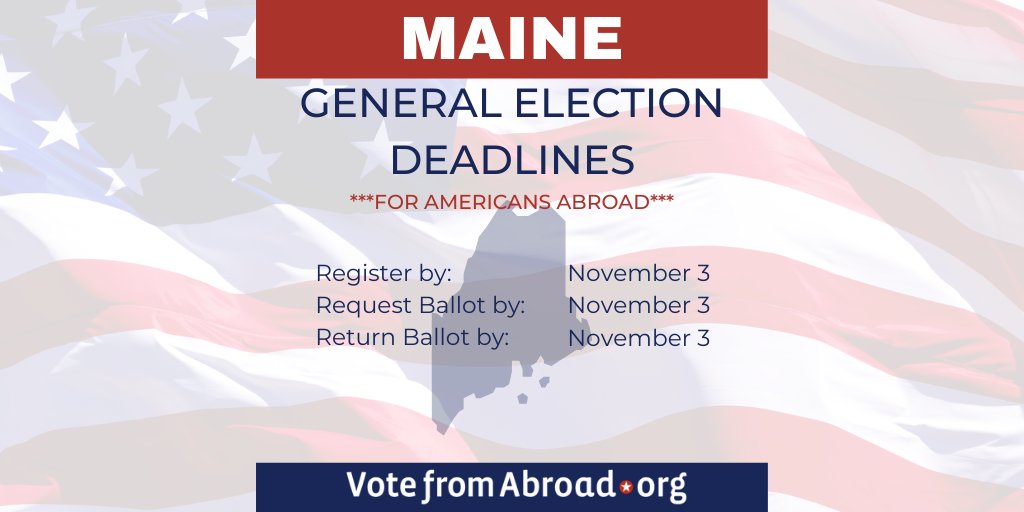 vfaglobal's tweet photo. Attention all Maine voters abroad! You can still register *and* request your ballot TODAY and send it in by EMAIL or FAX! Yes - that's right! Act here, now: https://t.co/bdwpRh4vQe #Americansabroad #MaineElection #MEelection β°β° https://t.co/JLFCDaqFwO