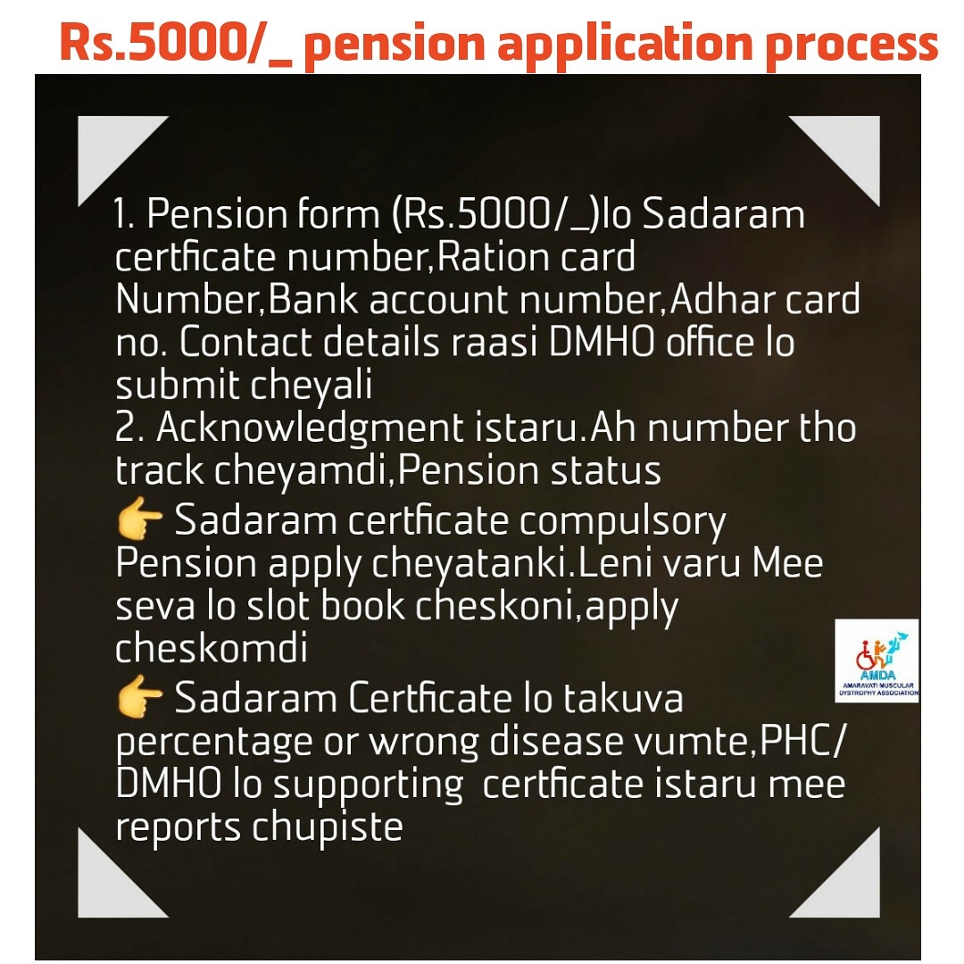 AmaravathiMusc2's tweet photo. Hi all,

In Andhra Pradesh- for getting Rs 5000/_ pension ,Sadaram certficate is mandatory.Please consider applying sadarm certficate those who are not receivng pension.
👉Book your slot at you nearby Sachivalayam or Mee-seva centre through adhar no. And please follow below steps https://t.co/5VtFAFsYb8