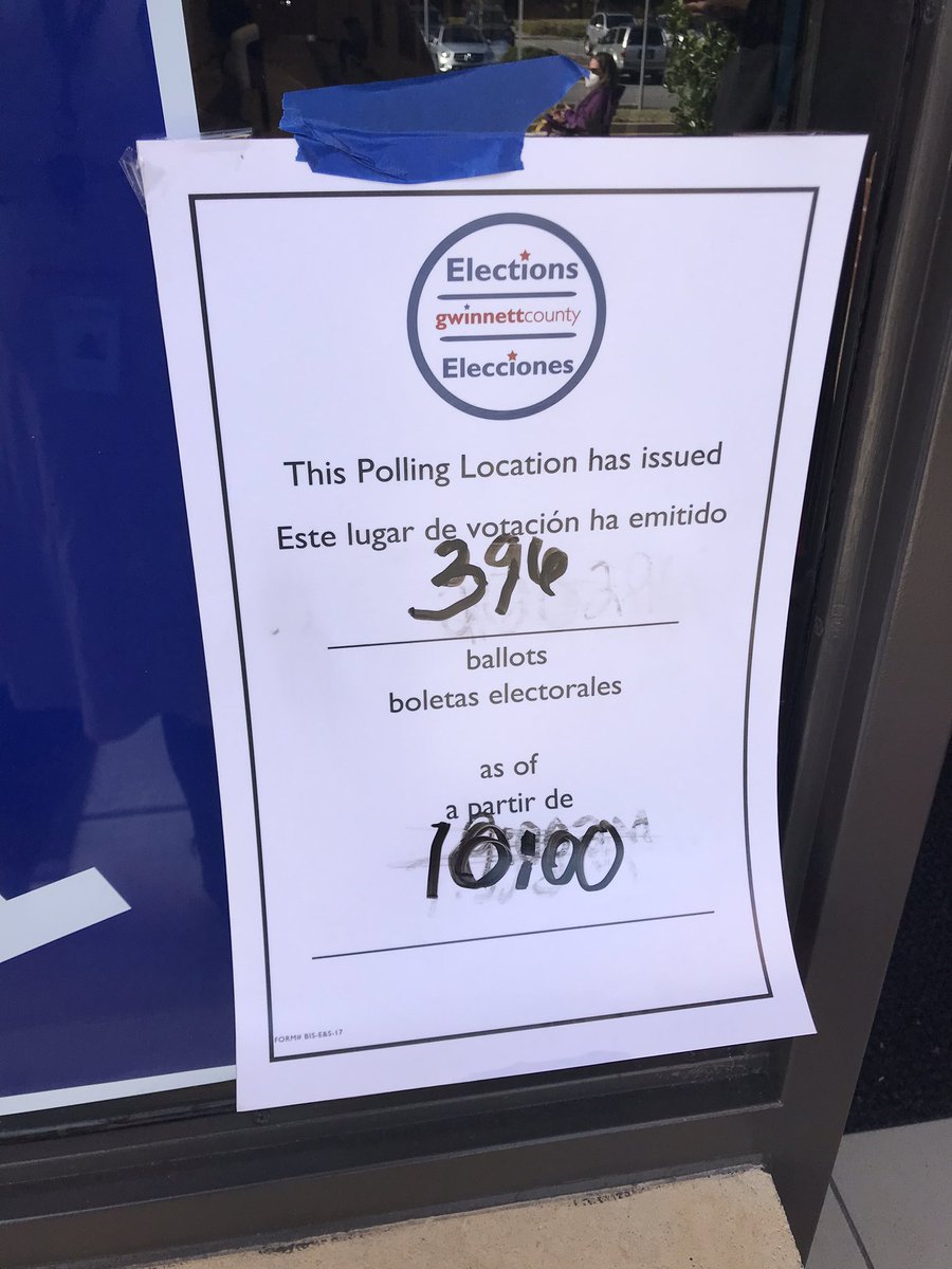 396 ballots cast as of 10 am at Anderson-Livsey Elementary School in Gwinnett County, Georgia. There’s no wait and a trickle of voters walking in and out.