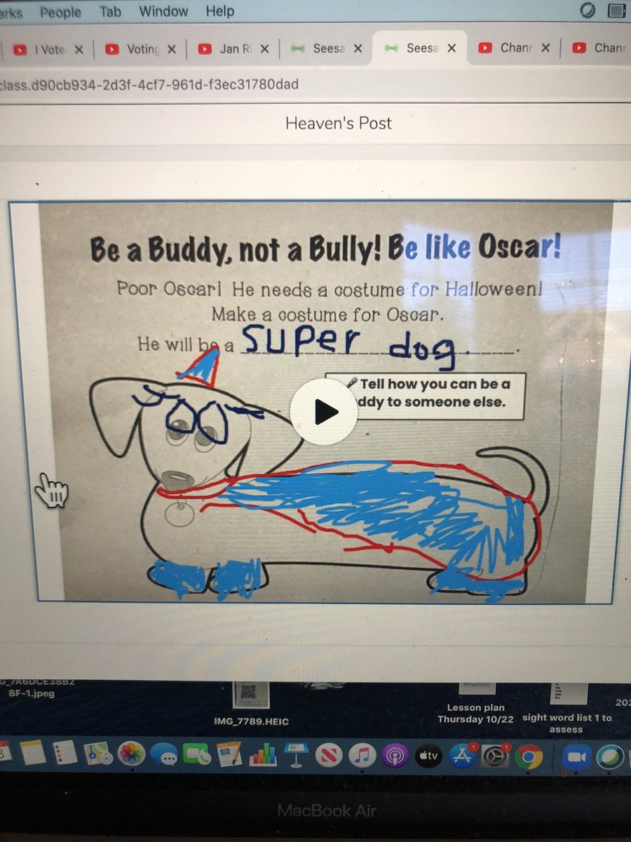 Be a buddy, not a bully! Coloring page activity- read the Halloweiner and students designed a costume for Oscar, then responded with ways to be a buddy to represent the moral of the story! #EveryoneCanCreate #AppleEDUchat <a href="/OrchardSTEM/">Orchard STEM School</a> <a href="/AppleEDU/">Apple Education</a> <a href="/CLEMetroSchools/">Cleveland Metropolitan School District</a>