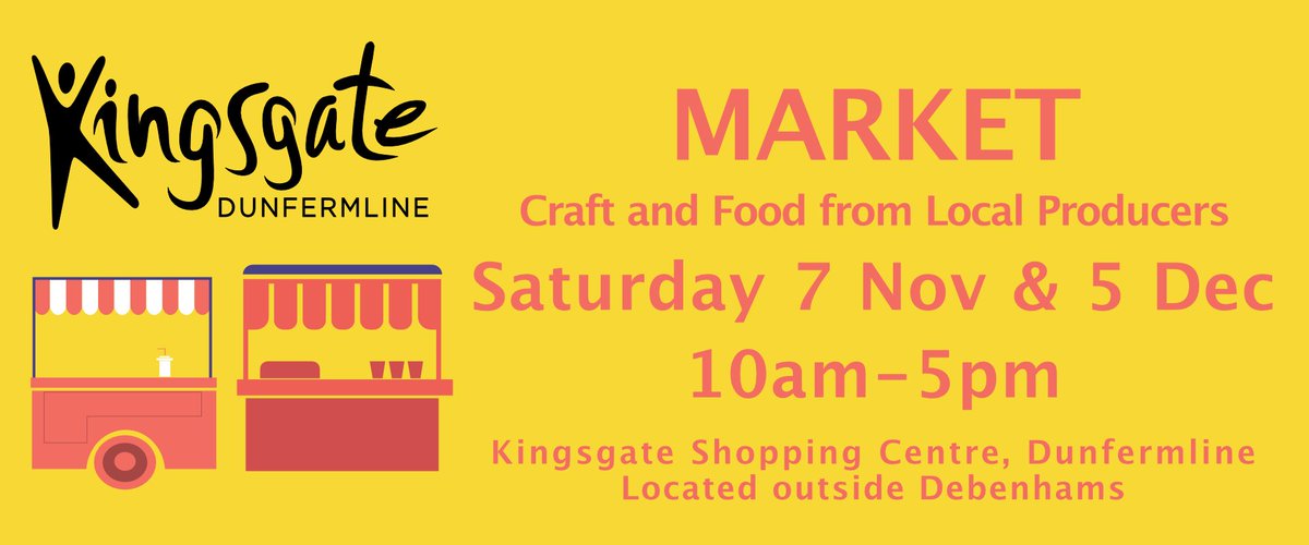 Craft &amp; Food market is back <a href="/KingsgateCentre/">Kingsgate Centre</a> THIS SATURDAY 10am-5pm. Outside Debenhams
Local producers:
🥩 Ann Davidson Butchers
🍕 Urban Flame Pizza
🧀 Damn Fine Cheese Co
🥃 Rumburra Scotland
🌶️ Schoolyard Chillies
🌿 Estia Soaps
🎂 Kingdom Cupcakes
&amp; more!
#market #dunfermline