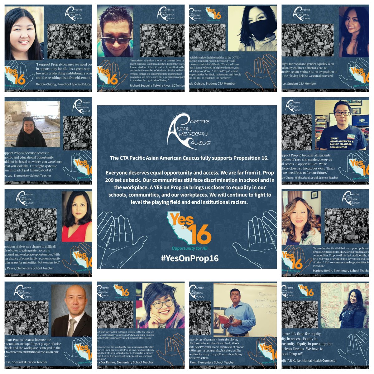 ChangOurWorld's tweet image. API educators support #YesOnProp16

The CTA Pacific Asian American Caucus supports #YesOn16 @yesprop16