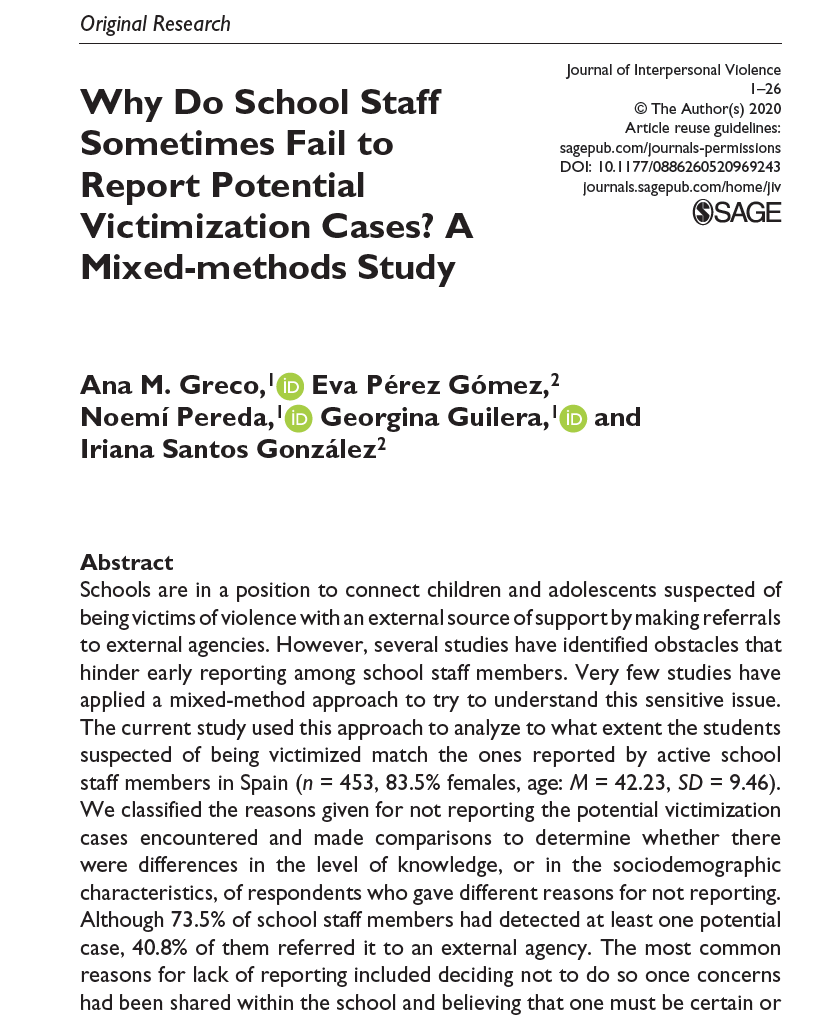 ¿Por qué los profesionales de la escuela a veces no notifican los casos de victimización infantil? Un análisis que muestra que la falta de formación y sensibilización victimológica en este colectivo es un grave problema en la lucha contra el maltrato y el abuso sexual infantil.