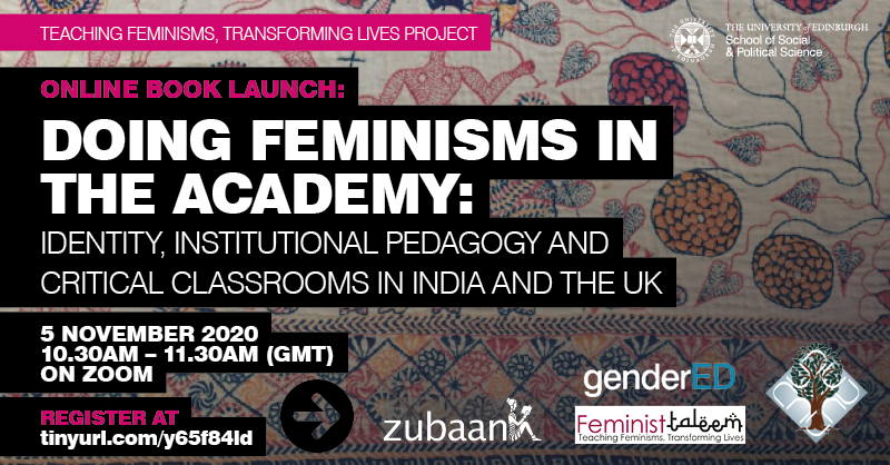 uoessps's tweet photo. We're looking forward to this online book launch this week! 📚🖥️ 
 
‘Doing Feminisms in the Academy'  
5 November, 10.30am – 11.30am (GMT), on Zoom
 
Sign up!👇
https://t.co/3sYWlseXR7

From @TFTLproject with @weareAUD

@ZubaanBooks https://t.co/DiXuGtCkT3