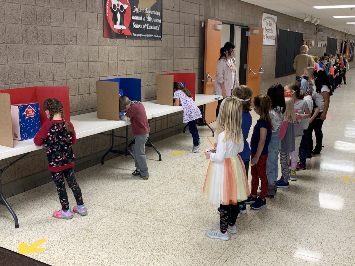 Kindergarteners from Mrs. Fisher’s classroom voting for our JES presidential election today!
