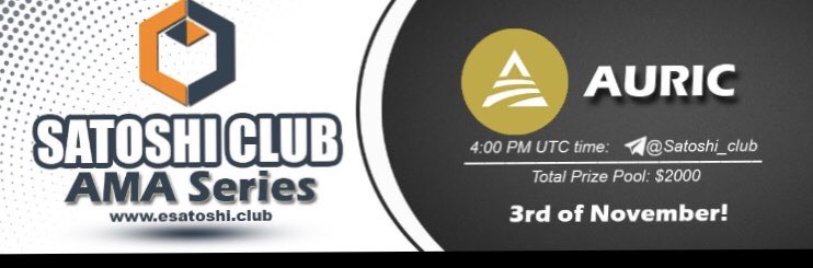 auric_network's tweet photo. Auric Network’s first AMA with @esatoshiclub in less than 45mins ⚜️ 

⚠️Total Reward Pool: $2000

⚠️Requirements:
👉 Follow Satoshi Club 
👉 Join @auricfinance Telegram
👉 Follow @auric_network Twitter

$AUSCM #AUSCM #defi #gold https://t.co/kL5G4cSvzQ