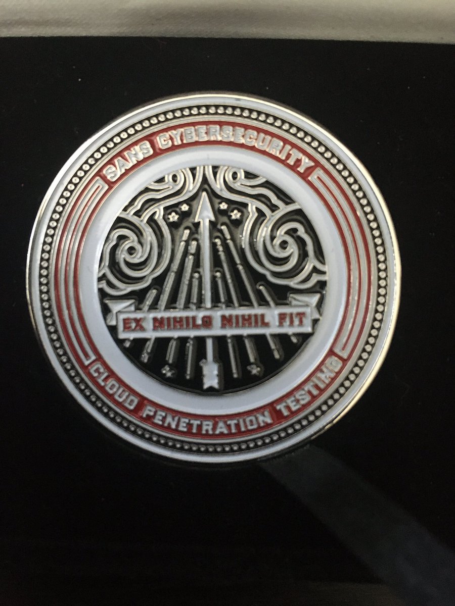 Won the challenge coin for SEC588 Cloud pen test day 6 CTF!      Thanks <a href="/mosesrenegade/">mosesrenegade</a> @SANSPenTest <a href="/SANSInstitute/">SANS Institute</a>