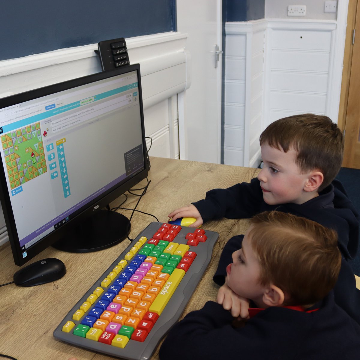 There was some intense concentration in Computer Science today, as Yr 1 &amp; 2 tackled some coding challenges using the new keyboards and mice. Both are colour coded for easy instruction &amp; the boards have extra large lowercase keys, perfect for smaller hands! #codingforkids