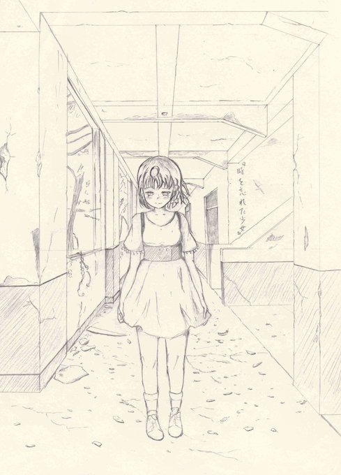 昔描いた廃墟シリーズのイラスト(千歌&amp;花丸)です。時間あったら色塗りたい? 