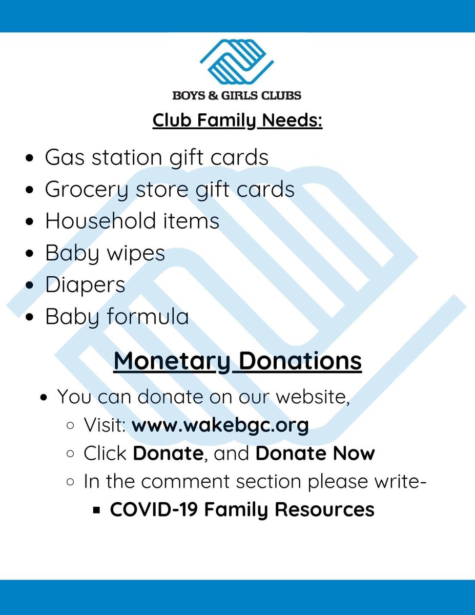 Hello everyone! Donations are needed for our Family Food Pantry, this Friday, November 6th. Can you donate any of these items?! Contact Lindsey Doerr at ldoerr@wakebgc.org, if you have any questions.