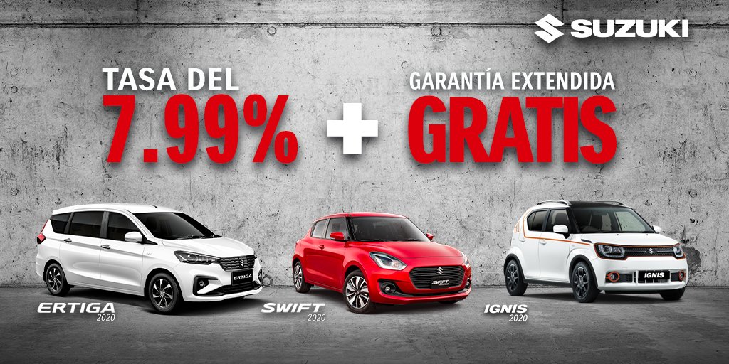 SuzukiPolanco's tweet photo. ¿Un auto rendidor, espacioso, cómodo &amp; con diseño increíble ? 🤔
🔝ESTRENA tu #Suzuki  
#Ertiga #Swift &amp; #Ignis2020 
💥 TASA 7.99%
😎 Garantía extendida GRATIS.

Cotiza tu próximo #Suzuki 👇🏼
https://t.co/kNFRyOTvEZ

#SuzukiPolanco #Camcar https://t.co/WWIL1eWw99