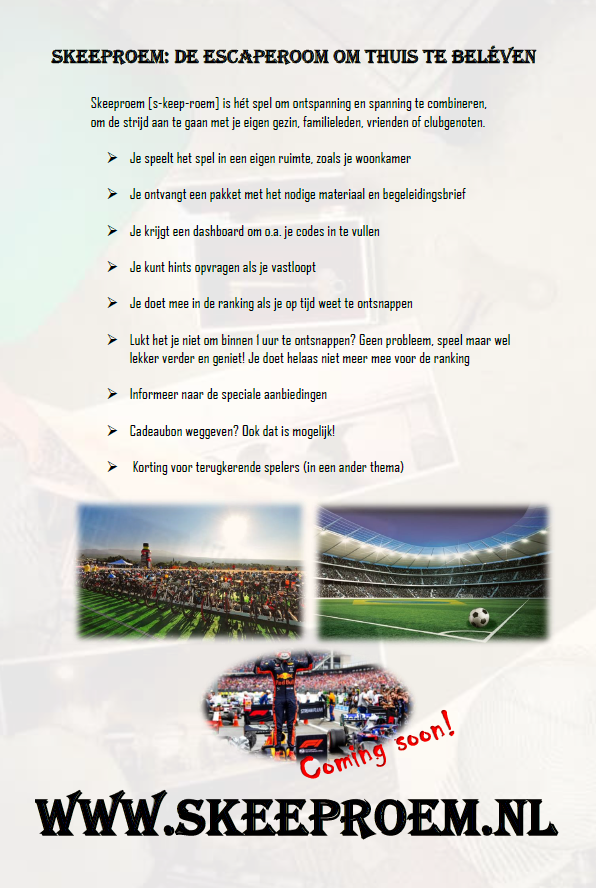 skeeproem's tweet image. Heb je onze nieuwe flyer al gezien? #escaperoom #skeeproem #ontspanning #spel #teambuilding #triatlon #voetbal #formule1