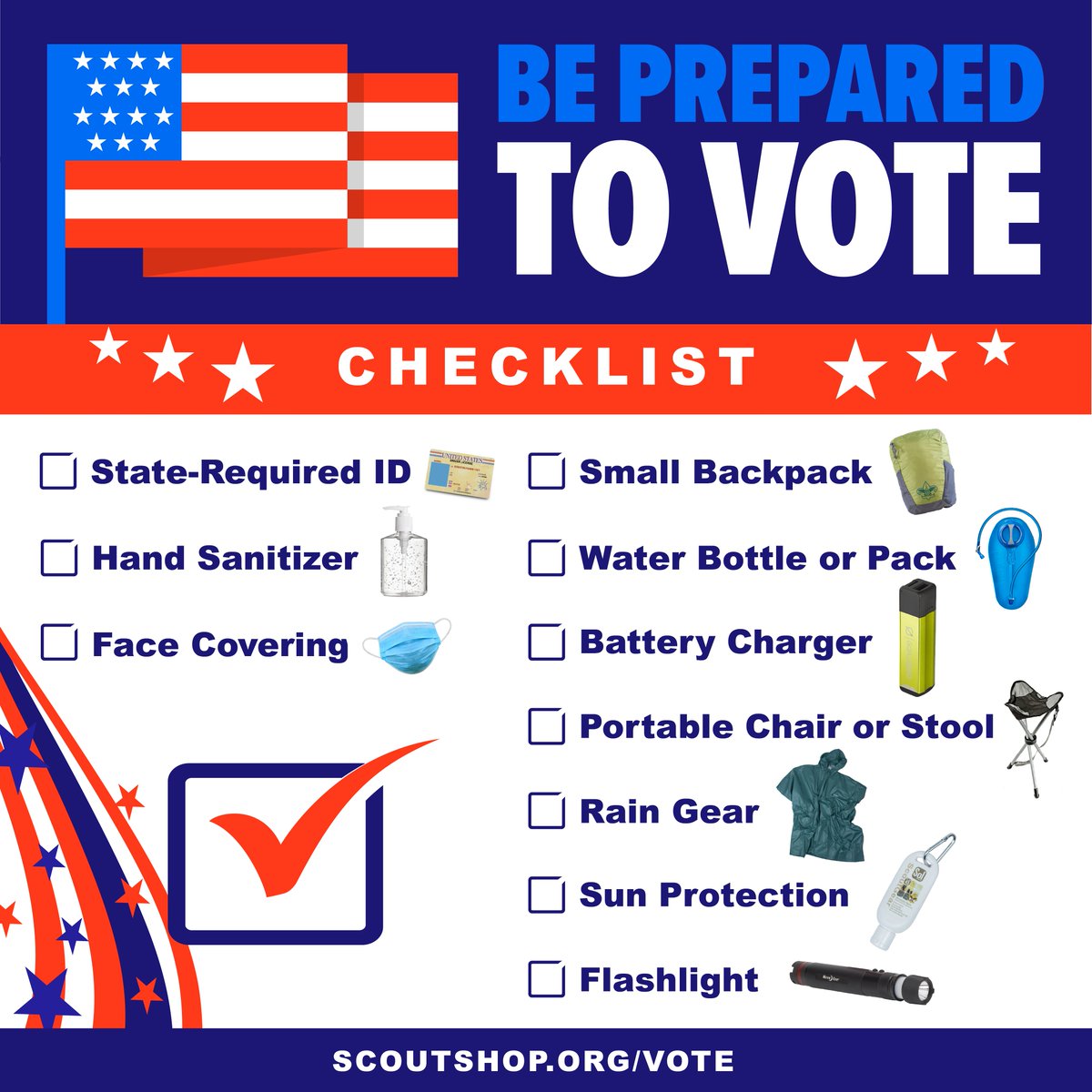 Whether there are long lines or bad weather today at the polls, 'Be Prepared to Vote' with this helpful list of Voting Ten Essentials. #BePreparedToVote #Vote #ElectionDay