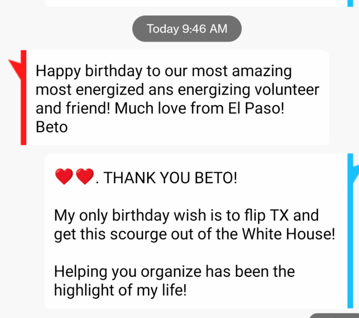 Brendajurgens3's tweet photo. π₯BETO PEEPSπ₯
It is ELECTION DAY!
It's my birthday & I am expecting BIG things from ALL of you!
Please don't wish me Happy Birthday here, just let me know you are signed up to volunteer in ANY capacity today!
Beto is making calls/texts today. Come help us!
My BETO b-day msg https://t.co/zeG6pxaPYD