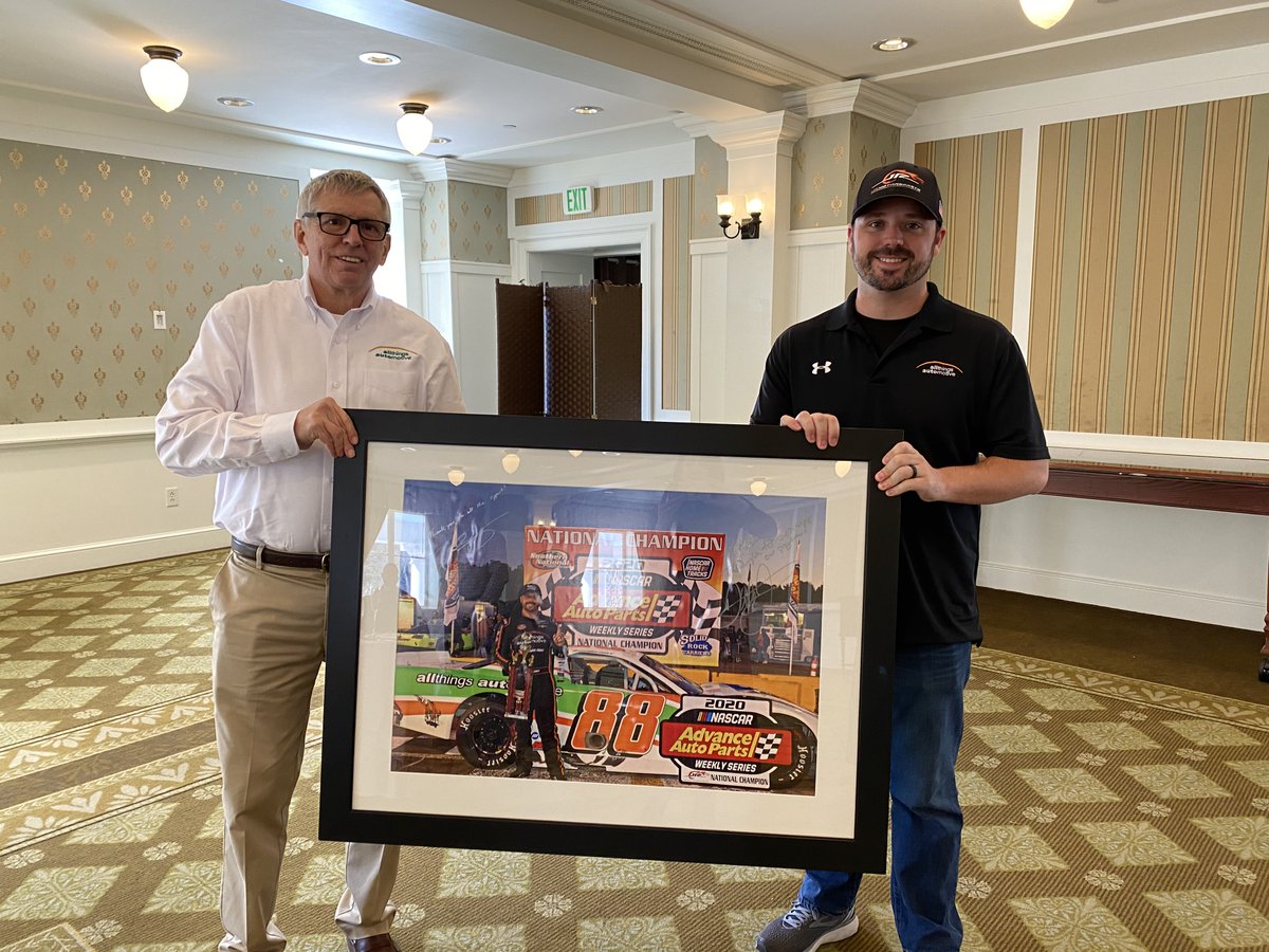 JRMotorsports's tweet photo. On Monday, JRM driver @joshberry traveled to Bedford, PA to celebrate his NASCAR Weekly Series championship with Mark Thomas of @relyonATA. Berry presented Thomas with a framed photo in honor of the championship. https://t.co/kAYSXxCijS