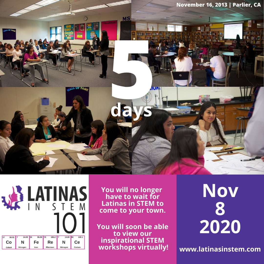 LatinasinSTEM's tweet photo. Latinas in STEM 101 workshops will be posted online on November 8, 2020!
You will no longer have to wait for Latinas in STEM to come to your town, you will soon be able to view our inspirational STEM workshops at home! #latinasinstem101 #latinasinstem #stem https://t.co/ANsGxgouZ0