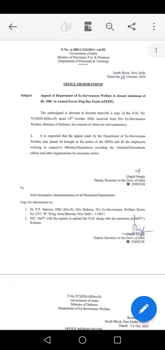 csjakharjnu's tweet photo. @ipskabra जरूर हमको ऐसे परिवारो का ध्यान रखना चाहिए । Lets contribute generously before 9th Dec i.e. AFFDF( Armed Forces Flag Day Fund. details in MoD letter attached . Plz spread https://t.co/aCMGhy0O6g