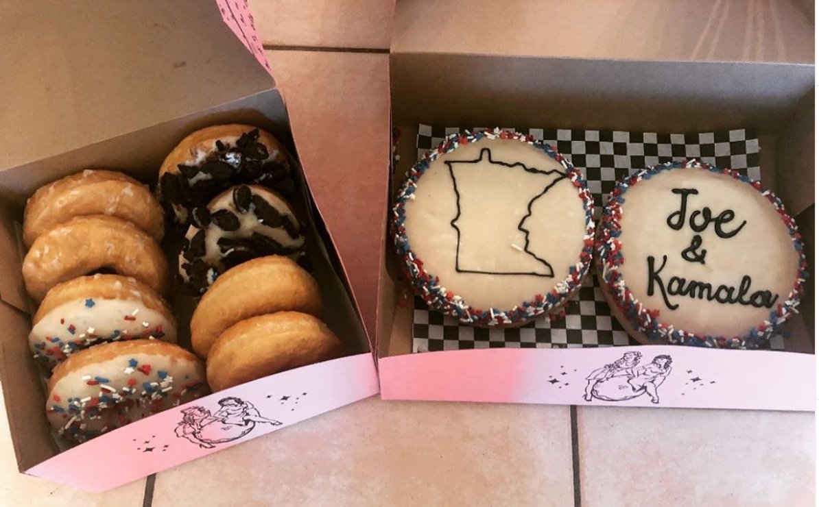 Proper Election Morning breakfast from <a href="/GlamDollDonuts/">Glam Doll Donuts</a> in Minneapolis. 📸: <a href="/OlsonAJ/">Adam Olson</a> #BidenHarris2020