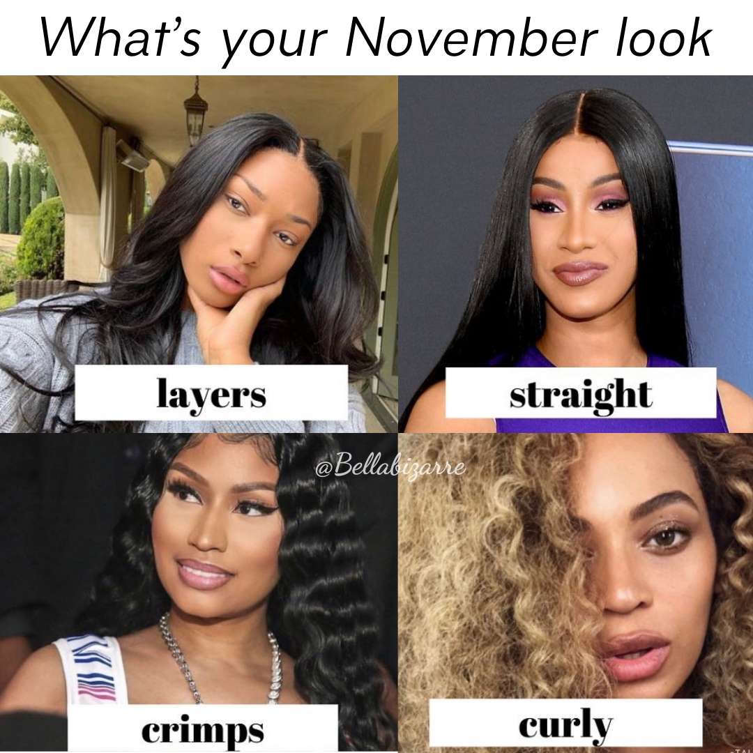 BellaBizarre_'s tweet image. 💓 It’s the layers for me....Tell us your November look in the comments below.
.
.
.
#sewin #traditionalsewin #novemberhair #hairinspo
#curlyhair #straightwig #crimpedfrontal #layeredhair #beyonce #cardib #megtheestalion #nickiminaj #bellabizarre #lacefronthairatyles