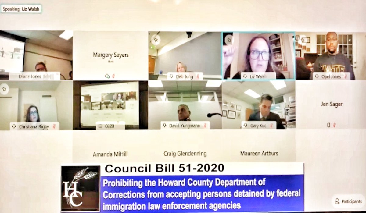 LizWalshHoCoD1's tweet photo. Last night, we could not muster the resolve to override @HoCoGovExec’s veto of #CB51.

@CouncilDeb and I voted for.

Formerly “yes,” @councilwomancmr this time abstained.

And voting against, to keep #HoCoMd’s for-profit contract with ICE, was @YungmannDavid and @CouncilmanOpelJ. https://t.co/8v1l50tMyW