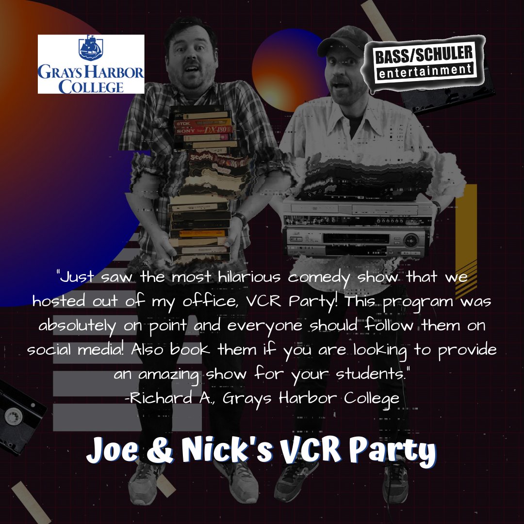 BassSchuler's tweet photo. Thanks so much to @ghcollegewa for hosting @vcrparty! #BassSchulerEntertainment #BSEAgency #VCRParty #ArtistReviews https://t.co/VfIhUDSO66
