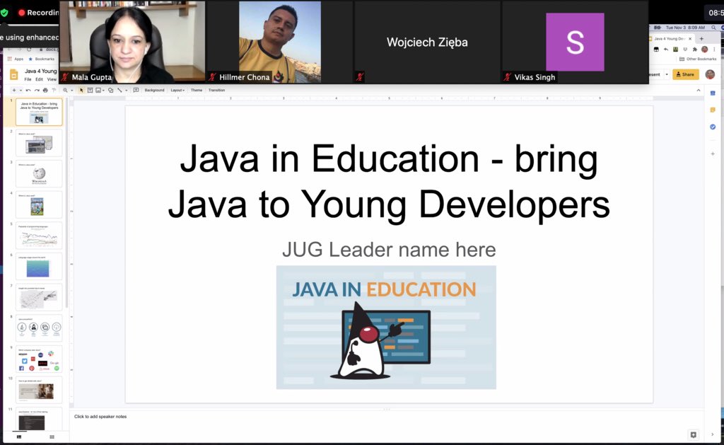 ameliaeiras's tweet image. To join the #JavaInEducation +11 individuals on today’s call you need to become a subscriber to the project’s forum mailing list 💙. Today’s call is recorded & will be shared via the @JCP_org media. #MovedByJava brings our communities together. @java