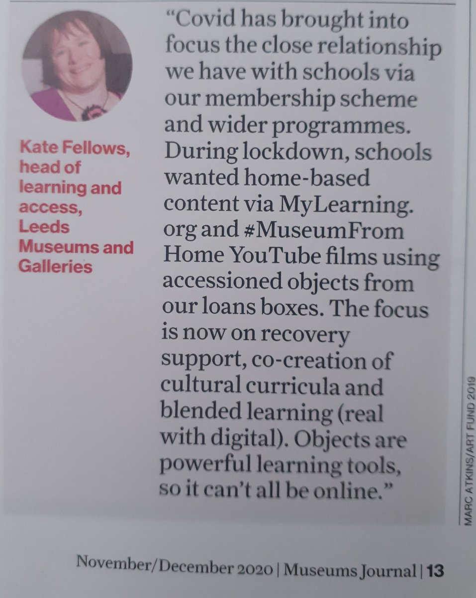 KateHFellows's tweet image. Having a break and a ☕, flicking through the @MuseumsAssoc Journal... knew I was in there with a vox pop (ekk, #proud, one to send to my mum!), but then stumbled on @emilydoodles #MuseumFromHome films, and @samcfinavon talking about #SpaceForLearning. Exciting!
#Museums2020