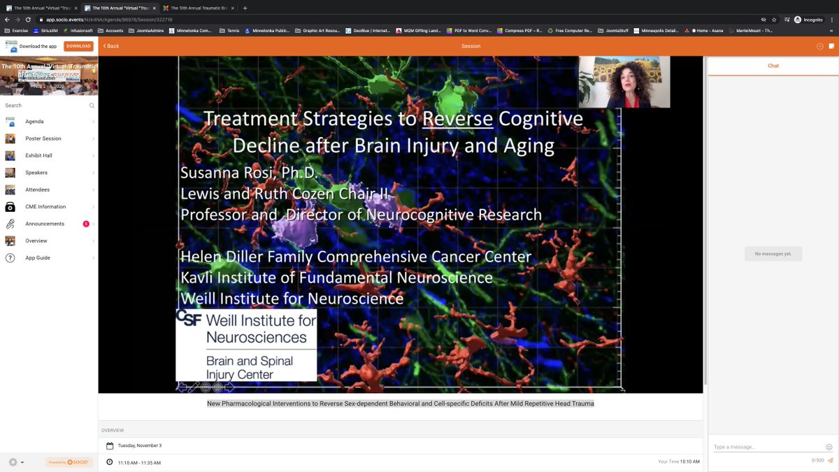Day Two of the 10th Annual Traumatic Brain Injury Conference has begun. Dr. Susanna Rosi from UCSF is about to present "New Pharmacological Interventions to Reverse Sex-dependent Behavioral and Cell-specific Deficits After Mild Repetitive Head Trauma" #TBI #braininjury