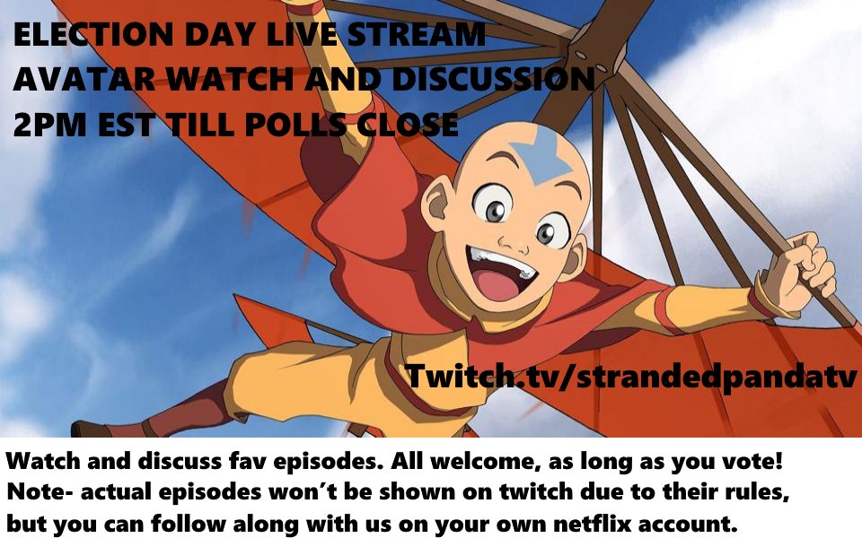 Need a way to stay busy and not doom scroll all day- I'm doing a live stream where we’ll watch some of the best episodes of Avatar:Airbender and talk about them on twitch.tv/strandedpandatv
