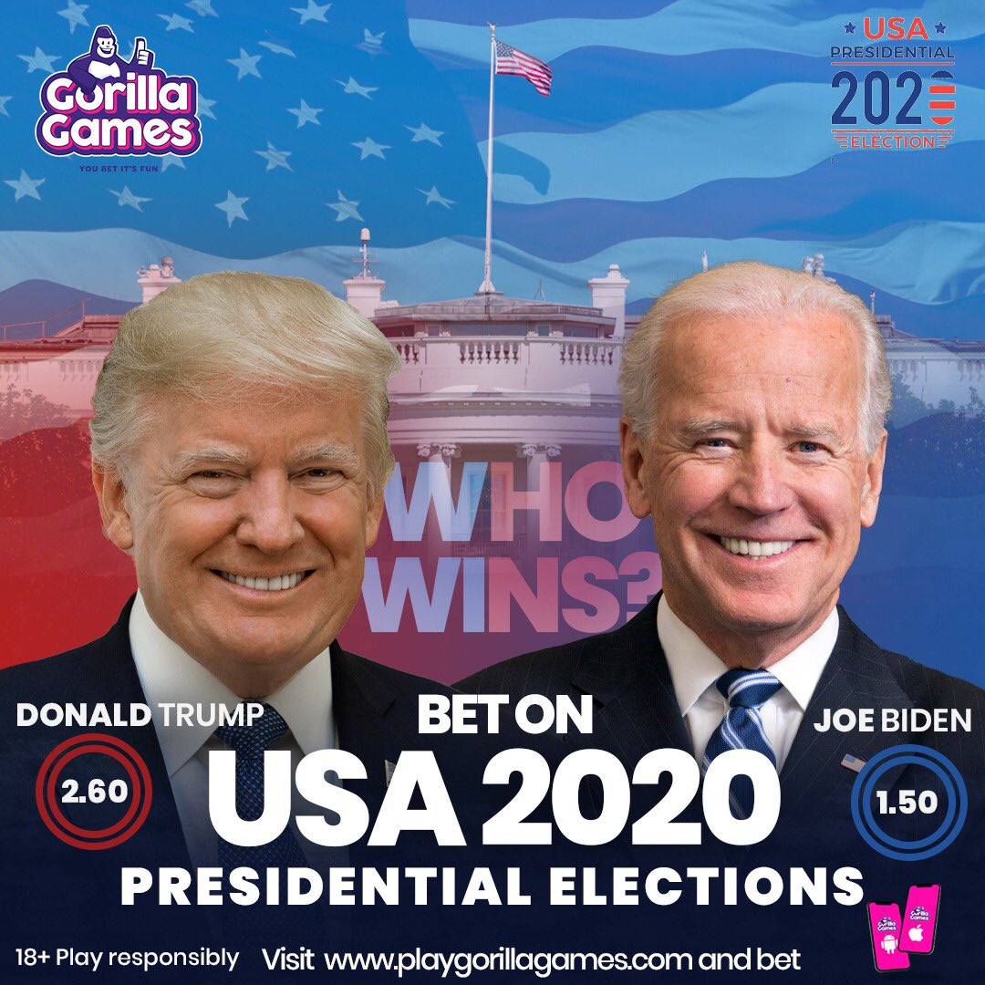 GorillaGamesRw's tweet image. Tega ku matora ya Leta zunze ubumwe za Amerika azakuba uyu munsi tariki 3 Ugushyingo 2020

Sura playgorillagames.com umenye uko nawe wakwiyandisha ugakina ukoresheje #Android #ios Apps zacu za Sportsbook. Cyangwa kanda *878# ukurikirize amabwiriza 

#uselections2020 #bestodds