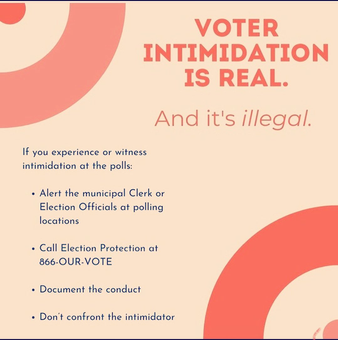 EqVotesCMU's tweet photo. Don't let voter intimidation go unchecked! DM us with any questions. 
#vote2020 #getoutthevote #votesafely #election2020 https://t.co/H9Zoaw0NQH
