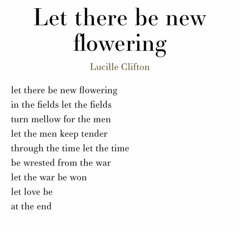 Went to bed last night and woke up today thinking abt this poem (h/t <a href="/GabrielleBates/">Gabrielle Bates</a>)

“let love be / at the end”
“let love be / at the end”
“let love be / at the end”