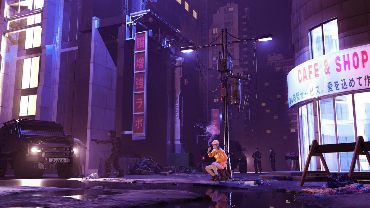 sukhrajjohall's tweet photo. "Smoke Break"🌆 Finished my concept art piece submission for the @kitbash3d #KB3Dcontest !! Really enjoyed the process of putting this together using kitbash assets! 

#conceptart #gamedev #illustration #gameart https://t.co/jgsFtWm4sR