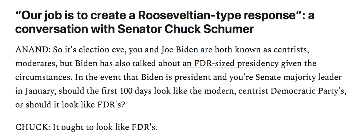 Schumer is a moderate, a centrist, a neoliberal Democrat.But he claims to want a return to the heritage of FDR. https://the.ink/p/schumer&nbsp;