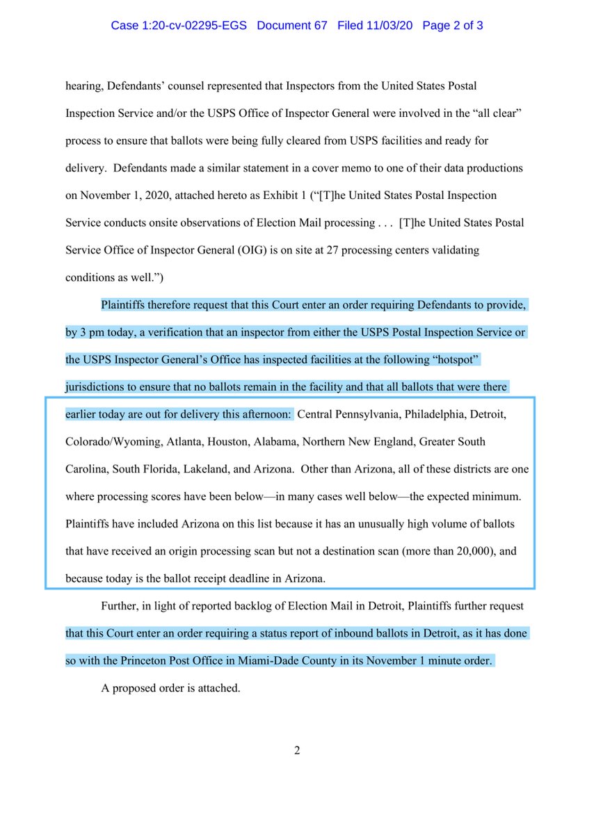 BREAKING and thank GOD for the  @NAACP USPS data shows that roughly 300,000 ballots received an origin processing scan..but no destination scan confirming to deliver..”LOOK AT THE DOWNWARD TRAJECTORY https://ecf.dcd.uscourts.gov/doc1/04518144856