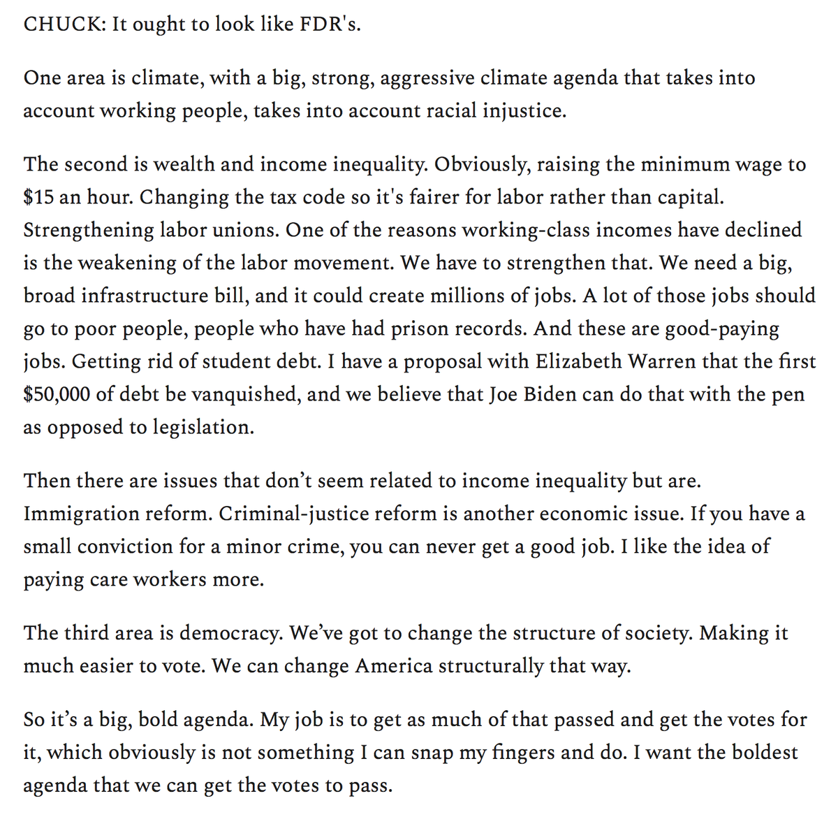 But when he laid out his first 100 days vision, it had a curious quality. It was all lite. The Green New Deal Lite. Wiping out student debt lite. Tax reform lite. He stayed away from the boldest plans, though he claims to want boldness. https://the.ink/p/schumer&nbsp;