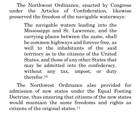 Again, the right to use the navigable waters is something we don't think about today. But historically, the ability to move over the waters was a major issue -- and a major source of human freedom.