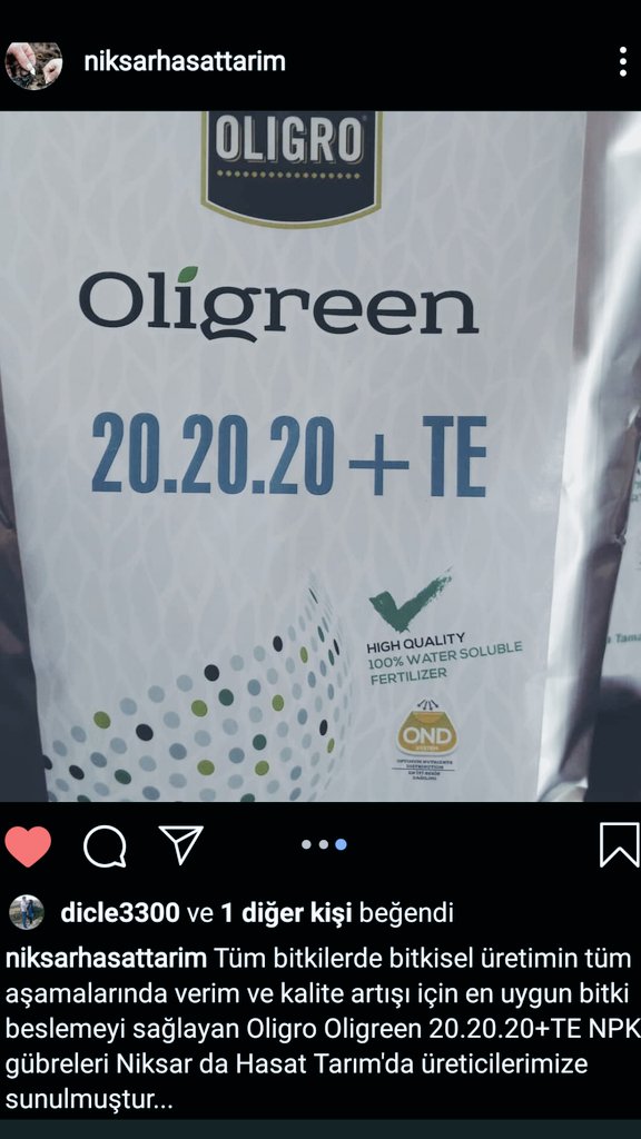 Tüm bitkilerde bitkisel üretimin tüm aşamalarında verim ve kalite artışı için en uygun bitki beslemeyi sağlayan Oligro Oligreen 20.20.20+TE NPK gübreleri Niksar da Hasat Tarım'da üreticilerimize sunulmuştur...
#niksar #tarım #gübre #hasattarım #oligro #olimpum #bitkibesleme