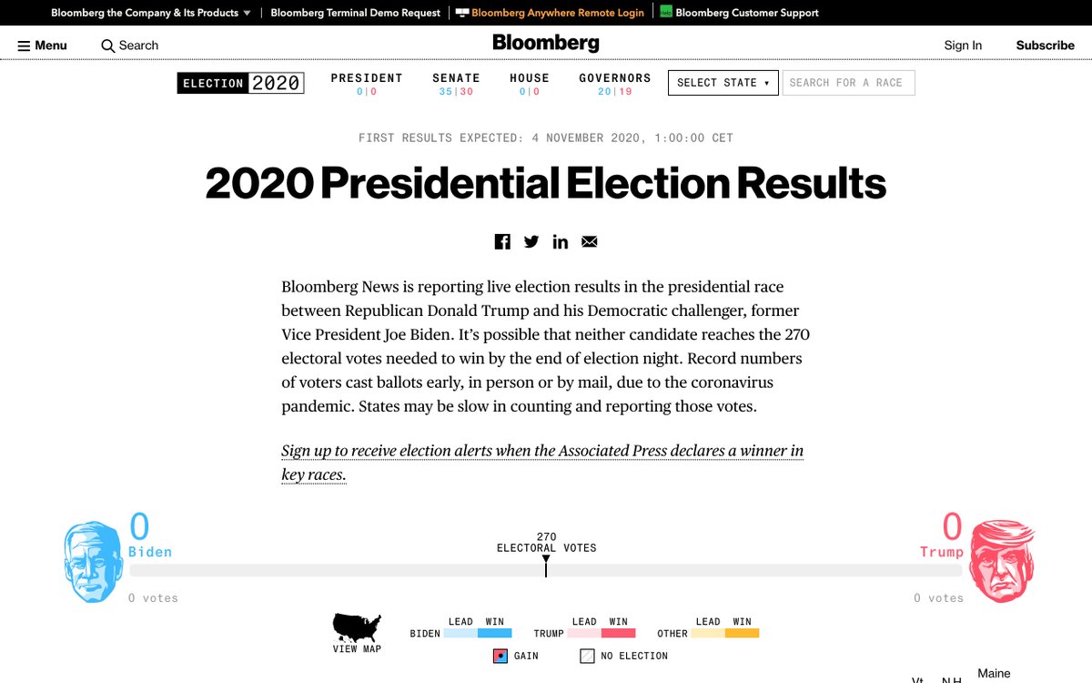 Out so far:  Bloomberg:  https://www.bloomberg.com/graphics/2020-us-election-results/ Washington Post:  https://www.washingtonpost.com/elections/  The Guardian:  https://www.theguardian.com/us-news/ng-interactive/2020/nov/03/us-election-2020-live-results-donald-trump-joe-biden-who-won-presidential-republican-democrat Fox News:  https://www.foxnews.com/elections/2020/general-results