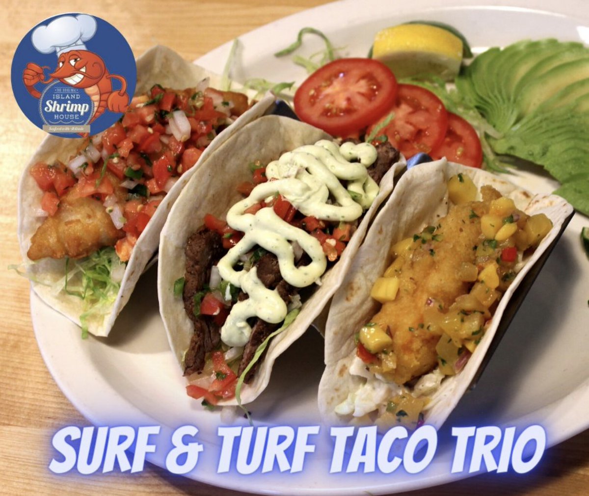 The_Shrimp_Pimp's tweet photo. Today is Surf & Turf Taco Trio Tuesday -Jumbo Shrimp, Mahi Fish & Steak Fillet -3 Tacos W/fresh pineapple mango salsa or Pico de Gallo!
#surfandturftacotrio #seafood #mahifish #shrimptaco #steaktaco #palospark https://t.co/87LFBT0g5T