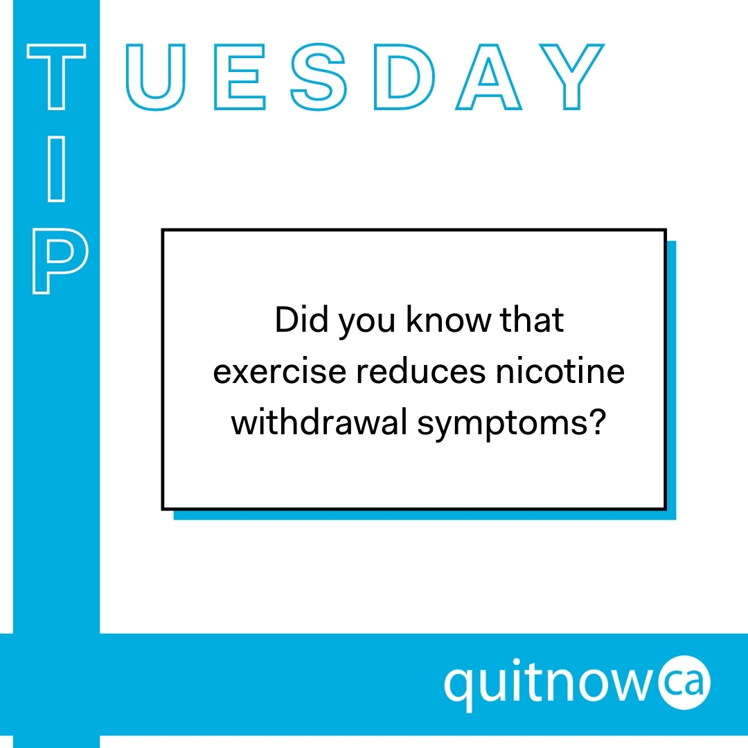 quitnowbc's tweet photo. Did you know that exercise helps reduce nicotine cravings? Find an activity that you enjoy, learn a new skill, and enjoy some fresh air! Tag your workout buddy!

#tiptuesday #quittingtips #tips #sweatonceaday #quittingtime