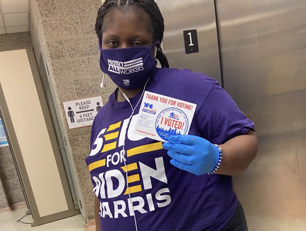 Tamara voted today for:

✅ A $15 minimum wage 
✅ Good union jobs 
✅ The #FairTaxNow for Illinois working families 

Our work is essential and our votes are too! #MyVoteIsEssential 

🗳 myvoteisessential.org/register/