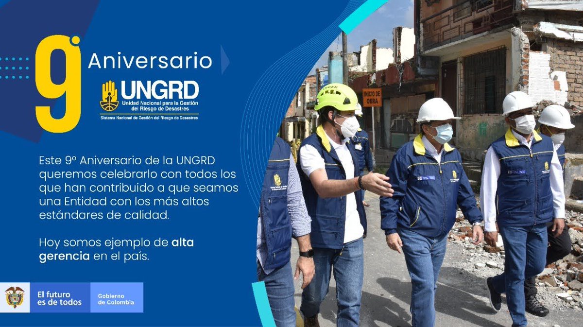 Nuestro #9noAniversarioUNGRD 🎂🥳 lo celebramos con ustedes y con todos los que trabajamos de manera articulada 🤝🏼 por la gestión del riesgo de desastres en #Colombia . ¡Gracias a todos ustedes hoy somos ejemplo de #AltaGerencia 🏆 en el país!
