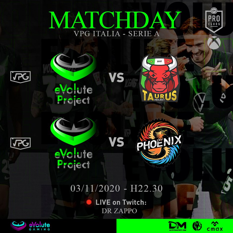 eVolute_Gaming's tweet photo. #MatchDay 

🏆 @VPGPremier 
🆚️ @BCAFCeSportsXB 
⏱ 21.30

🆚️ @xxvanguard 
⏱ 22:00

🏆 @VPG_Italy 
🆚️ #taurusproject
⏱ 22:30

🆚️ @PNX_eSport 
⏱ 23:00

Live on #twitch https://t.co/niSSHHaQTl
#goeVolute #Xbox https://t.co/7rayaIXymN