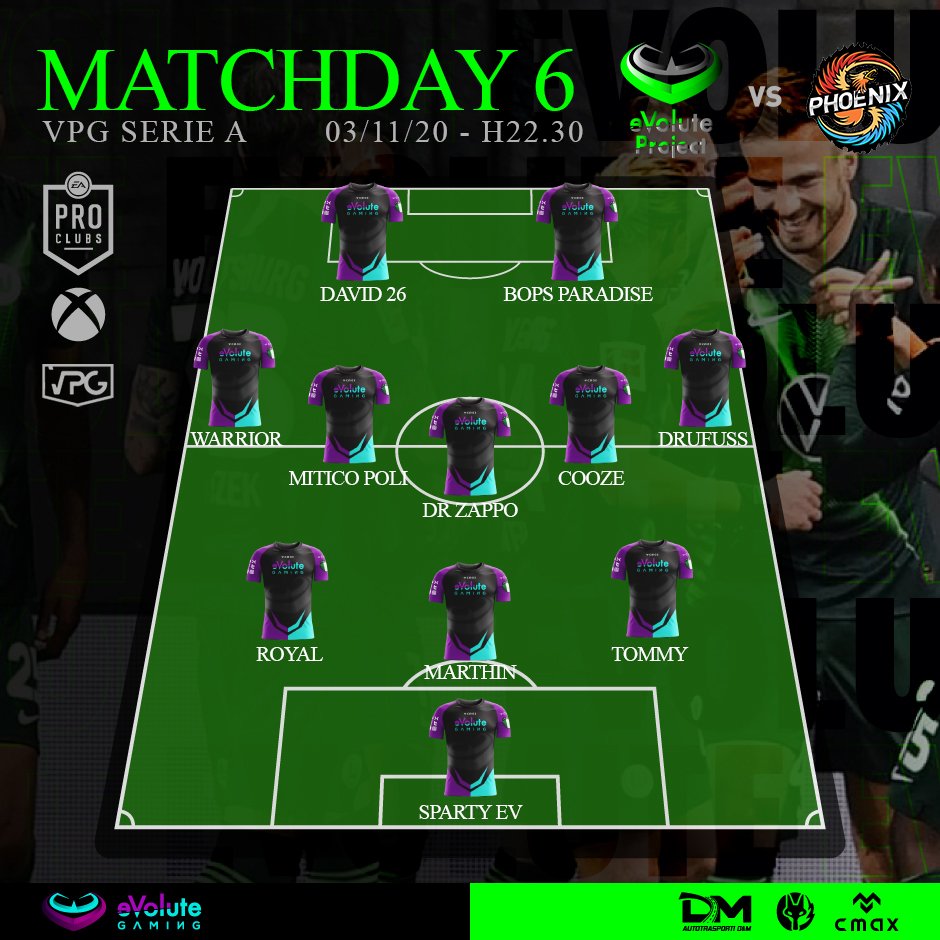 eVolute_Gaming's tweet photo. #MatchDay 

🏆 @VPGPremier 
🆚️ @BCAFCeSportsXB 
⏱ 21.30

🆚️ @xxvanguard 
⏱ 22:00

🏆 @VPG_Italy 
🆚️ #taurusproject
⏱ 22:30

🆚️ @PNX_eSport 
⏱ 23:00

Live on #twitch https://t.co/niSSHHaQTl
#goeVolute #Xbox https://t.co/7rayaIXymN