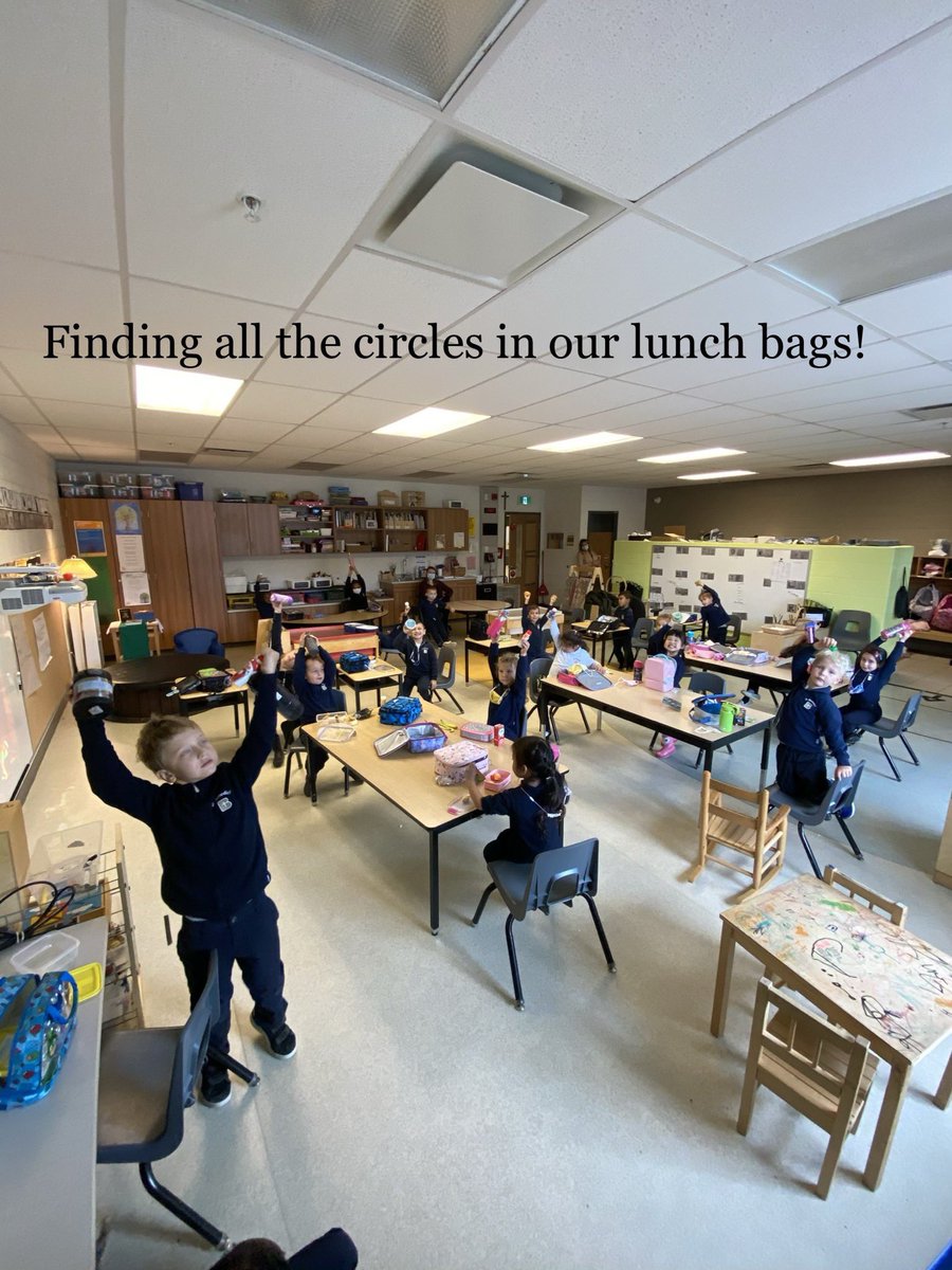 StBeneKinder103's tweet photo. Student led math talk during our first snack this morning. We are mathematicians when we recognize shapes in our environment. Today we found so many circles! #thekindergartenprogram #inquirybasedlearning #BC #mathbehaviours https://t.co/B0PF6BlkBK