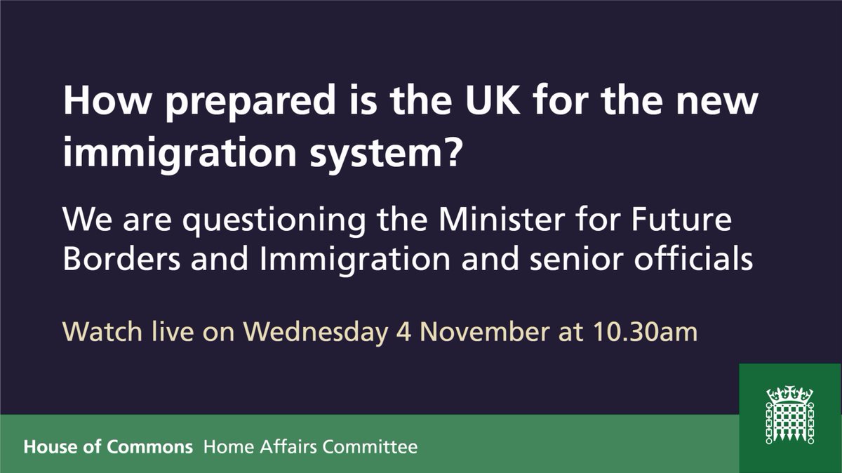 Tomorrow we will be taking evidence on the work of the Minister for Future Borders and Immigration.  You can watch this session live here from 10.30am:  https://www.parliamentlive.tv/Event/Index/966f4fd6-479b-4194-a15e-3329df106f25